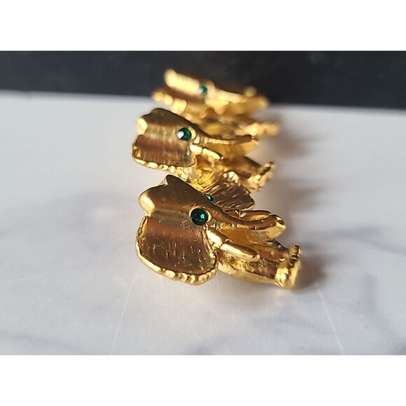 Elephant Shaped Green Rhinestone Eyes Gold Tone Brooch Vintage Costume Jewelry - Picture 6 of 10
